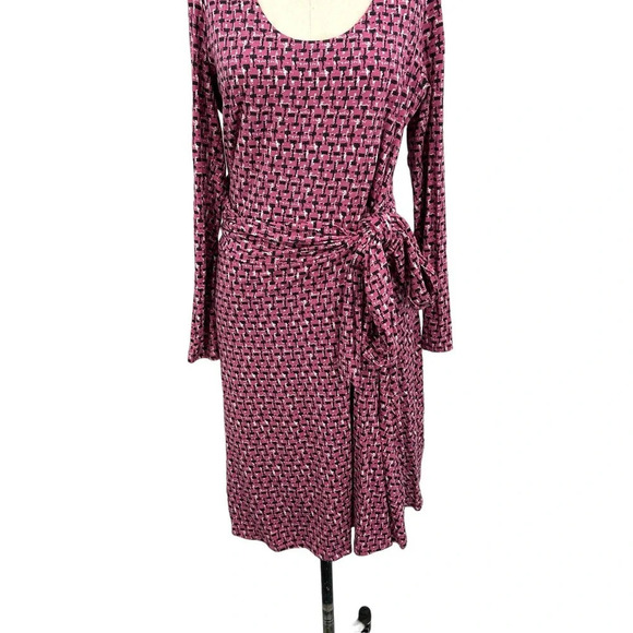Boden‎ Silvia Long Sleeve A-line Faux Tie Wrap Dress Pink Size US 12R - Picture 4 of 9
